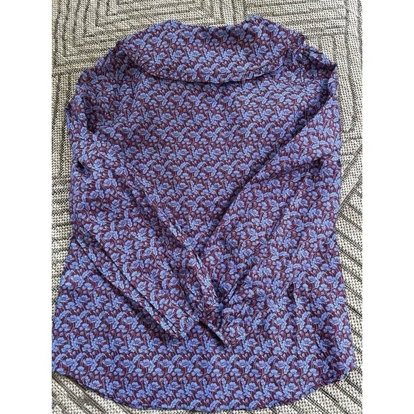 J. Crew Liberty London Maroon& Blue Floral Button-up Collared Shirt Sz 0 - Picture 2 of 8